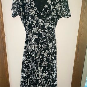 Black White Lane Bryant Flutter Sleeve Full Length Dress Wedding Guest